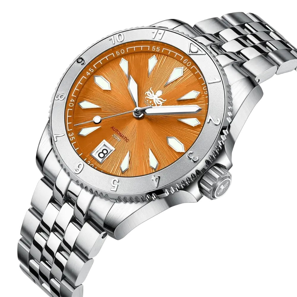 PHOIBOS Voyager 200M Automatic Dive Watch Dial Sunray Orange PY026G - Image 2