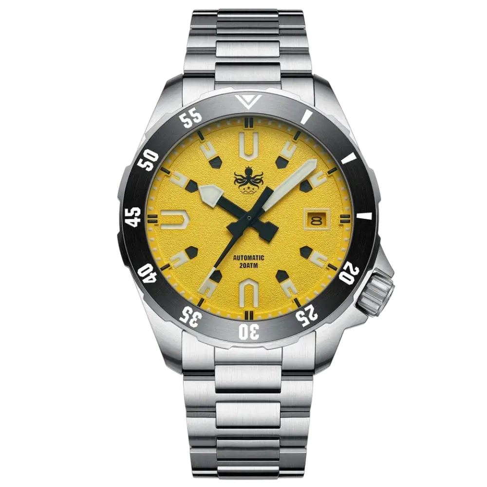 Phoibos Apollo Dive 200 meters Watch Automatic Steel Bracelet Yellow Dial PY056F