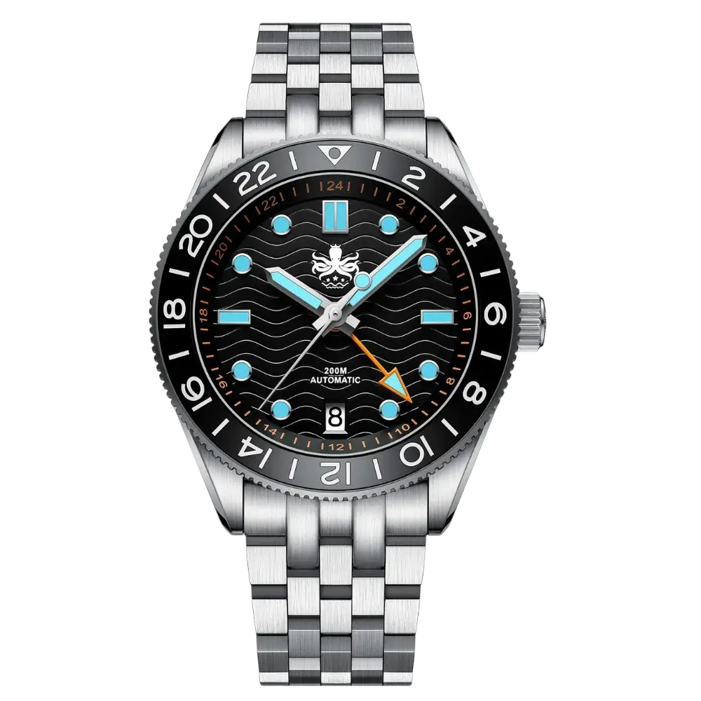 Phoibos Wave Master GMT 200M Automatic Diver's Watch Dial Black PY049C