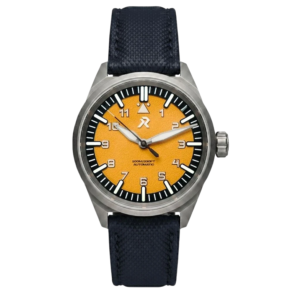 RZE Resolute A Watch Titanium case Dial Medallion Yellow TecTuff® Leather Strap UltraHex titanium
