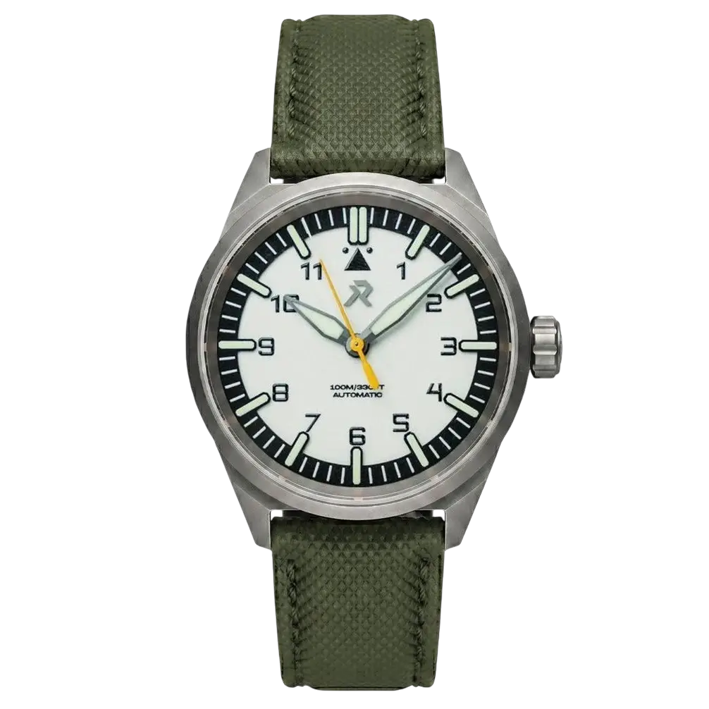 RZE Resolute A Watch Titanium case Dial Polaris White TecTuff® Leather Strap UltraHex titanium