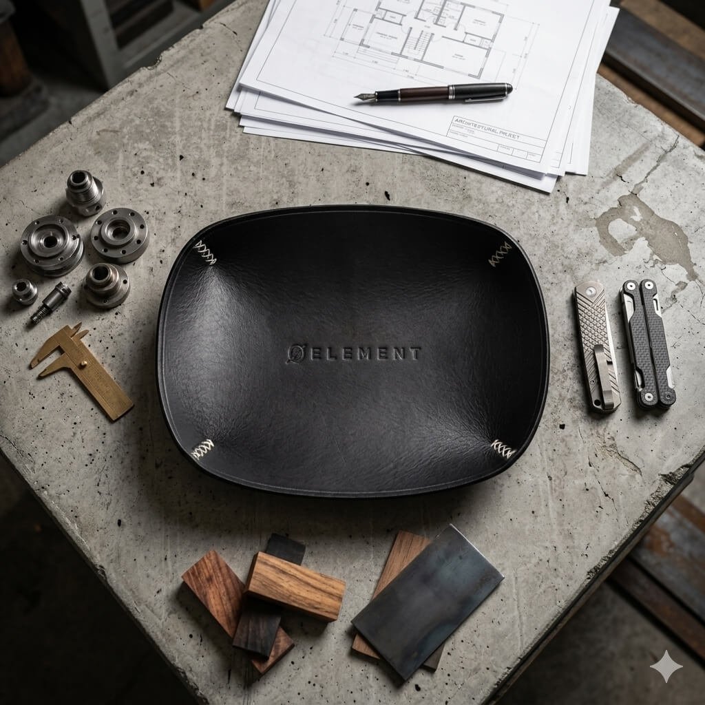 Ø ELEMENT Valet Tray 3.5mm Heavyweight Top-Grain Leather Watch Valet Tray – Matte Black - Image 2