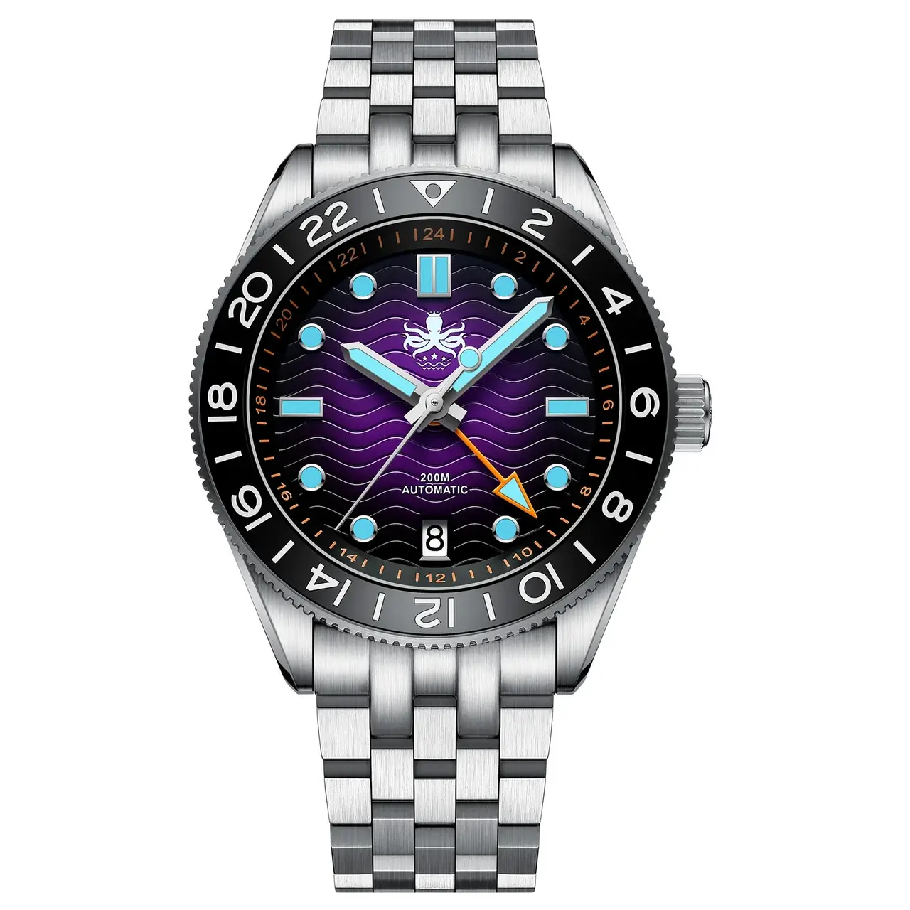 Phoibos Wave Master GMT 200M Automatic Diver Watch Dial Purple PY049H