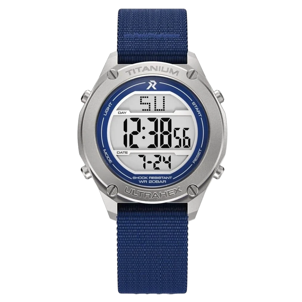 RZE Watch UTD-8000-NB Titanium 200m Diver Digital Watch Blue