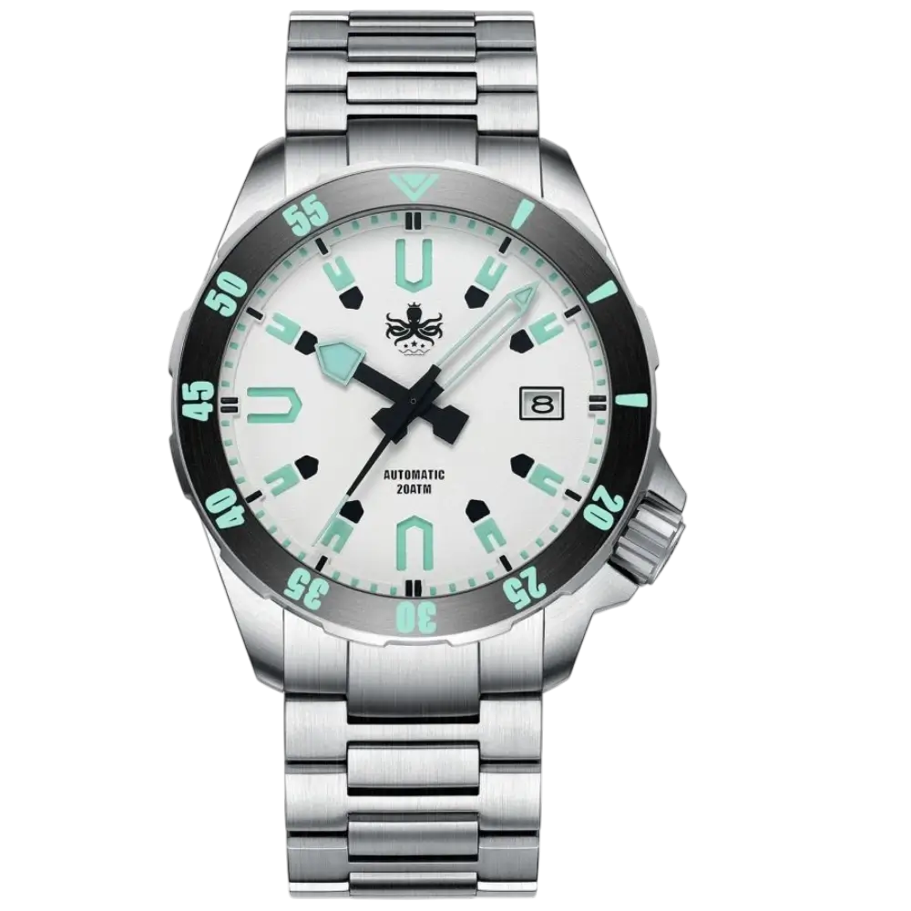 Phoibos Apollo Dive 200 meters Watch Automatic Steel Bracelet White Dial PY056E